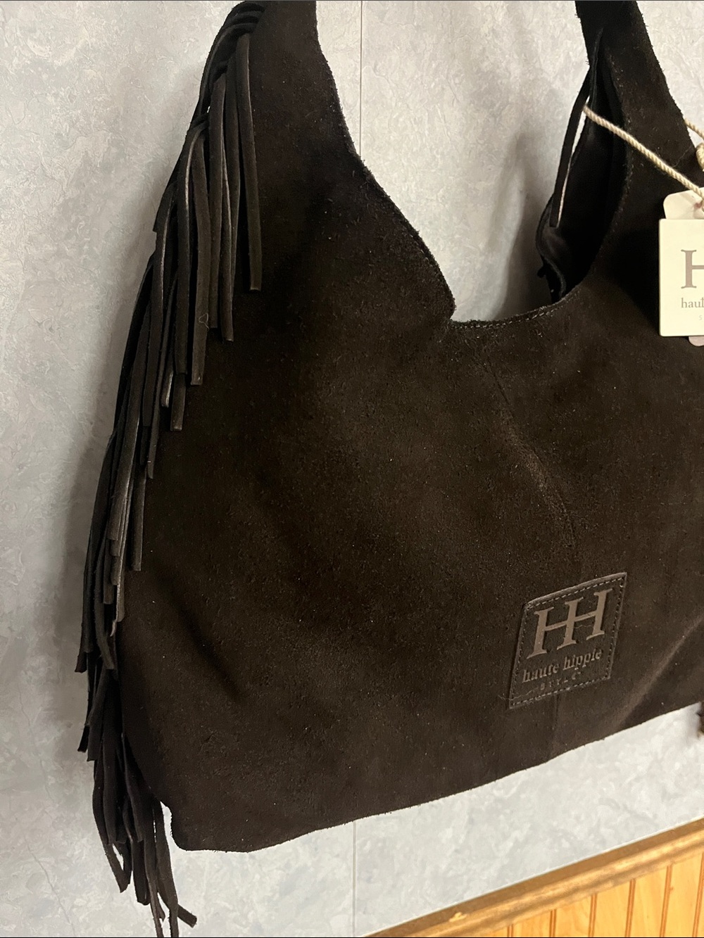 Haute Hippie Black Suede Fringe Shoulder Hobo NWT - Picture 4 of 14